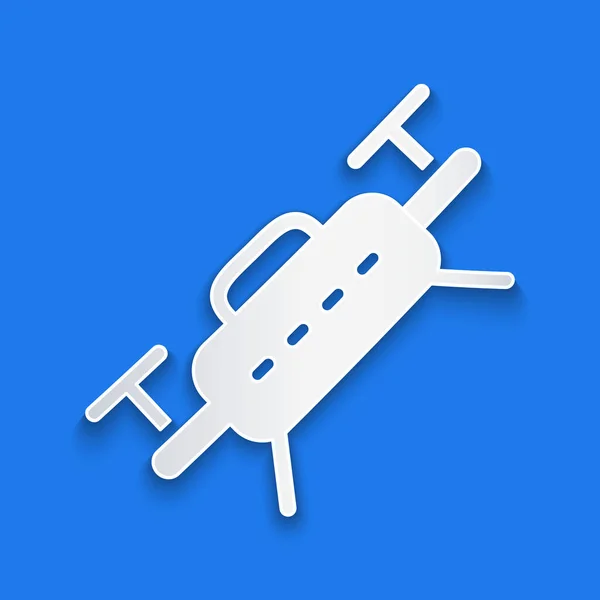 Papel Cortado Ícone Voador Drone Isolado Fundo Azul Quadrocopter Com — Vetor de Stock