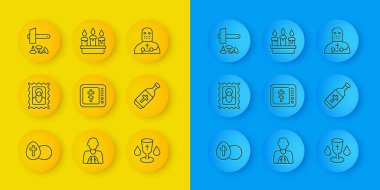 Paskalya yumurtası Hıristiyan kilise papazı kutsal su şişesi çarmıha gerilmesini öğütledi. İsa Şövalyesi ve yanan mum ikonu. Vektör.