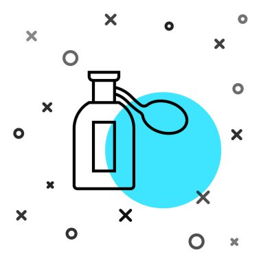 Beyaz arkaplanda siyah çizgi parfüm ikonu izole edildi. Rastgele dinamik şekiller. Vektör.