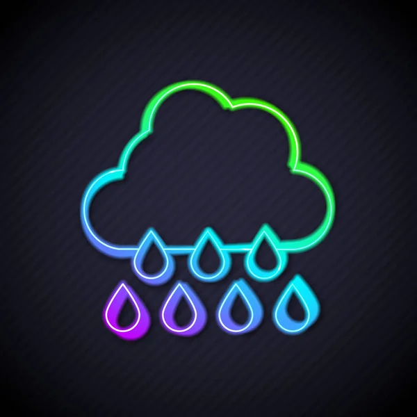 Siyah Zemin Üzerinde Yağmur Ikonu Olan Parlak Neon Çizgisi Yağmur — Stok Vektör