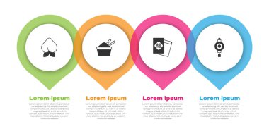 Şeftalili meyve ya da şeftalili buz kasesi yanında Çin yemeği çubuğu ve kağıt fener koy. Ticari bilgi şablonu. Vektör.