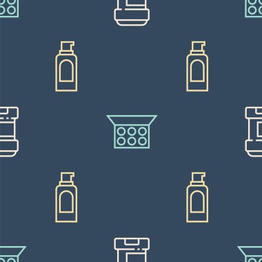 Terleme önleyici deodorant rulosu, saç spreyi için sprey ve aynalı makyaj tozu, kusursuz desenli. Vektör.