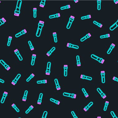 Siyah zemin üzerinde iksir ikonu olan çizgi şişesi izole edilmiş pürüzsüz desen. Sihirli iksirli matara. Mutlu Cadılar Bayramı Partisi. Vektör.