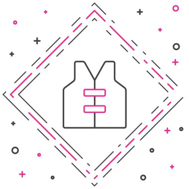 Çizgi Hayat ceketi simgesi beyaz arkaplanda izole edildi. Can yeleği ikonu. Olağanüstü bir spor. Spor malzemeleri. Renkli taslak konsepti. Vektör.