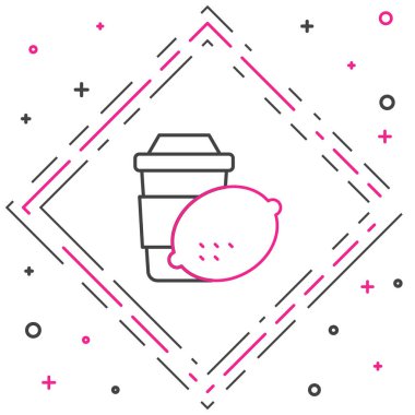 Beyaz arka planda izole edilmiş limon ikonu olan bir çay bardağı. Renkli taslak konsepti. Vektör.