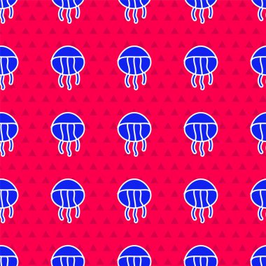 Mavi Denizanası ikonu kırmızı arka planda izole edilmiş kusursuz desen. Vektör.