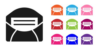 Beyaz arkaplanda siyah posta ve e-posta simgesi izole edildi. Zarf sembolü e-postası. E- posta kodu. Simgeleri renklendirin. Vektör.