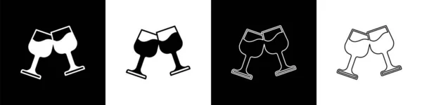 设置葡萄酒玻璃图标隔离在黑白背景 Wineglass牌B — 图库矢量图片