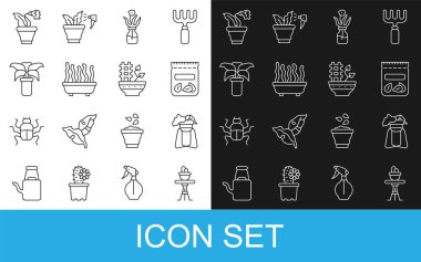 Çizgiyi, saksıda saksıya yerleştir çiçek tohumu tohumu dolu, tropikal ve ikon. Vektör.