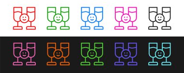 Arkadaşların siyah beyaz arka planda izole edilmiş alkol ikonu içmesi. Vektör.