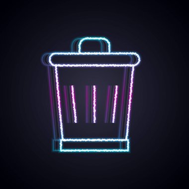 Parlayan neon hattı Çöp kutusu simgesi siyah arkaplanda izole edildi. Çöp kutusu tabelası. Sepet simgesini geri dönüştür. Ofis çöpü ikonu. Vektör.