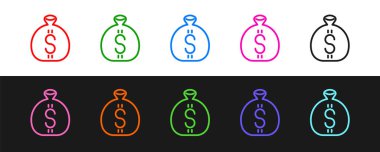 Para çantası simgesini siyah beyaz arkaplanda ayır. Dolar ya da USD sembolü. Nakit bankacılık tabelası. Vektör.