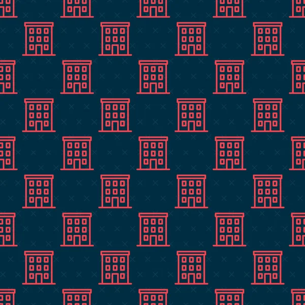 Красная Линия Многоэтажное Здание Значок Изолированный Бесшовный Узор Черном Фоне — стоковый вектор