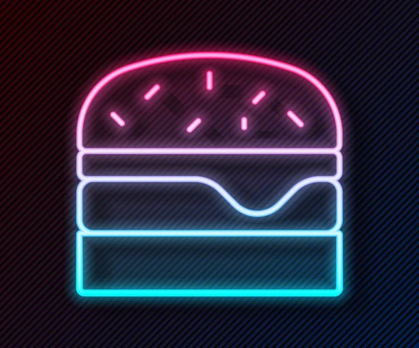 Leuchtende Neonfarbene Burger Ikone Auf Schwarzem Hintergrund Hamburger Ikone Cheeseburger — Stockvektor