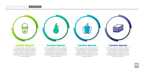 Set Helado Gofre Pera Pimiento Trozo Pastel Plantilla Infografía Empresarial — Archivo Imágenes Vectoriales