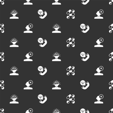 İlaç hapı ya da tablet çözeltisi sorun psikoloji sarsıntısı baş ağrısı ve çevrimiçi psikolojik danışmanlık ayarlayın. Vektör.