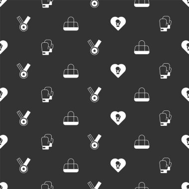 Boks eldiveni madalyası ve spor çantasını pürüzsüz desene ayarla. Vektör.