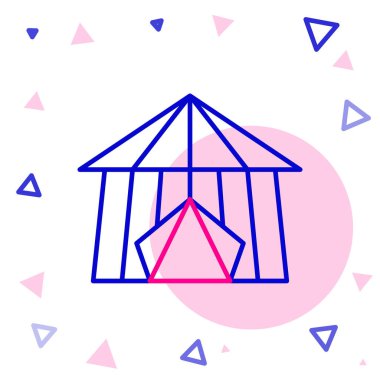 Line Circus çadır simgesi beyaz arkaplanda izole edildi. Karnaval kamp çadırı. Eğlence parkı. Renkli taslak konsepti. Vektör.
