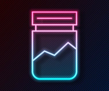 Parlayan neon hattı siyah arka planda izole edilmiş plastik torba uyuşturucu ikonu. Sağlık tehlikesi. Vektör.