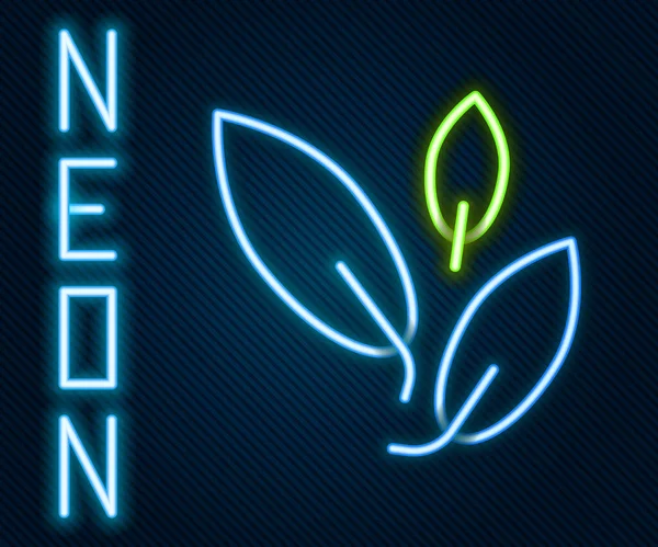 Glowing Neon Line Tea Leaf Icon Isolated Black Background Tea — Stock Vector