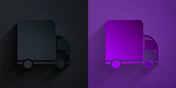 纸屑运送货车图标隔离在黑色紫色背景 造纸艺术风格 — 图库矢量图片