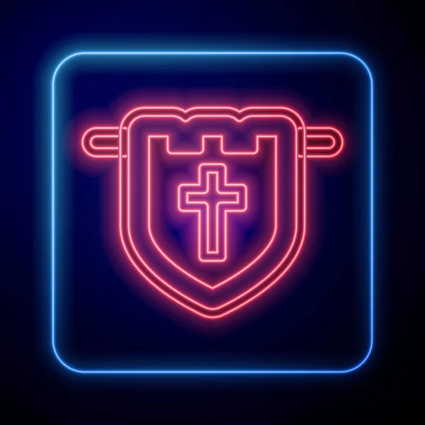 Leuchtende Leuchtfahne Mit Christlichem Kreuz Auf Schwarzem Hintergrund Vektor — Stockvektor