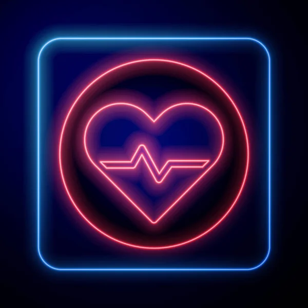 Светящийся Неоновый Значок Сердечного Ритма Выделен Черном Фоне Знак Сердцебиения — стоковый вектор