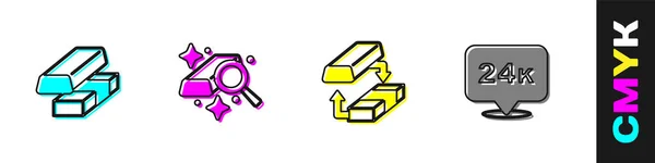 Set Gold Exchange Money Bars 24K Icon Vector — ストックベクタ