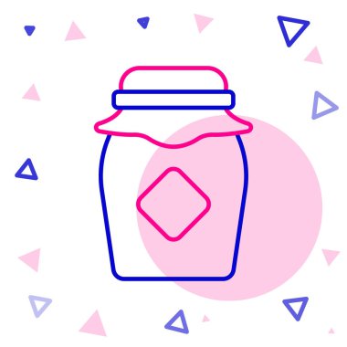 Beyaz arkaplanda izole edilmiş bal ikonu çizgi kavanozu. Yiyecek bankası. Tatlı doğal gıda sembolü. Renkli taslak konsepti. Vektör.