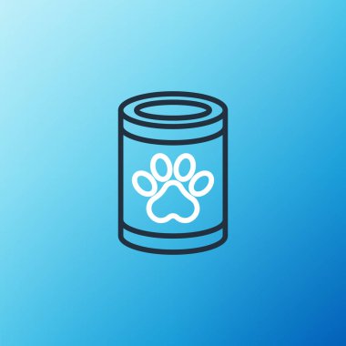 Konserve yiyecek ikonu mavi arkaplanda izole edildi. Hayvanlar için yiyecek. Evcil hayvan yiyeceği kutusu. Renkli taslak konsepti. Vektör.