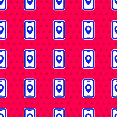 Şehir haritası yön bulma simgesinin mavi bilgileri kırmızı arkaplanda izole edilmiş. Mobil Uygulama Arayüzü tasarımı. Coğrafi konsept. Vektör.