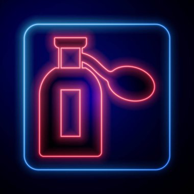 Parlayan neon parfüm ikonu siyah arkaplanda izole edildi. Vektör.