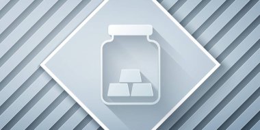 Kağıt kesiği, gri arkaplanda izole edilmiş altın külçeleri simgesi. Bankacılık işi konsepti. Kağıt sanatı tarzı. Vektör.