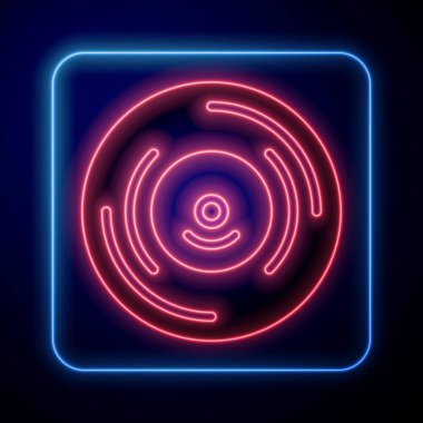 Parlayan neon disk simgesi siyah arkaplanda izole edildi. Vektör.