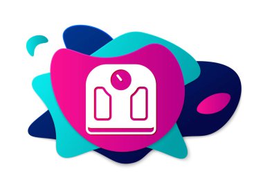 Beyaz arkaplanda izole edilmiş renkli banyo ölçekleri simgesi. Ağırlık ölçme ekipmanı. Ağırlık ölçeği spor konsepti. Sıvı şekilli soyut pankart. Vektör.