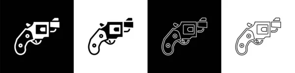黒と白の背景に小さな銃の回転アイコンを分離設定します 自己防衛のためのポケットピストル 女性は回転する スパイ兵器 ベクトル — ストックベクタ