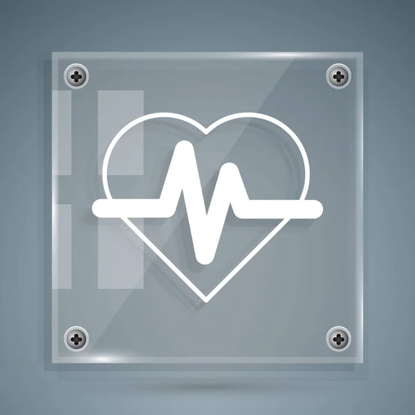 Weißes Herzfrequenzsymbol Isoliert Auf Grauem Hintergrund Herzschlagzeichen Herzpuls Symbol Kardiogramm — Stockvektor