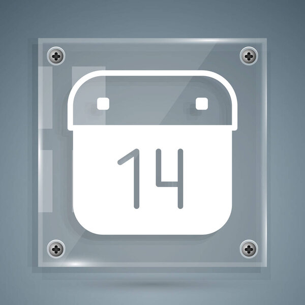 White Calendar with February 14 icon isolated on grey background. Valentines day. Love symbol. Square glass panels. Vector.