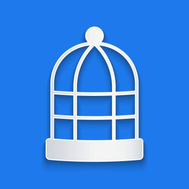 Kağıt kesiği, mavi arka planda izole edilmiş kuş simgesi için. Kağıt sanatı tarzı. Vektör.