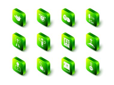 Paskalya haçı İsa 'nın çarmıha gerilmesi, İsa Mesih' in Hristiyan mezarı kutsal İncil ikonu ve sihirli asa ikonu. Vektör.