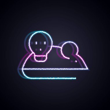 Parlayan neon hattı deneysel fare simgesi siyah arkaplanda izole edildi. Vektör.