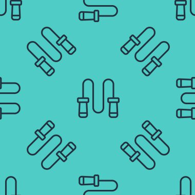 Siyah çizgi atlama ipi simgesi yeşil arkaplanda izole edilmiş pürüzsüz desen. İp atlıyorum. Spor malzemeleri. Vektör.