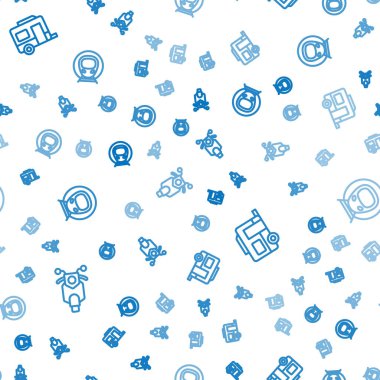 Scooter Karavan Kamp karavanı, tren ve demiryolu hatlarını kusursuz bir şekilde ayarlayın. Vektör.