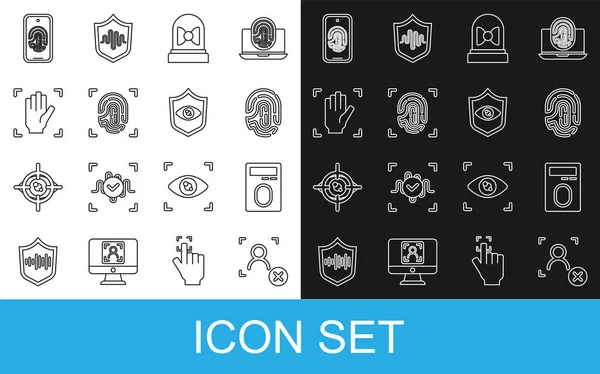 Définir Ligne Rejet Reconnaissance Faciale Empreinte Digitale Avec Verrouillage Capteur — Image vectorielle