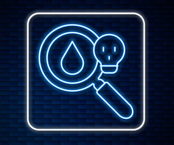 Glowing Neon Line Poisonous Research Magnifying Glass Icon Isolated Brick — ストックベクタ