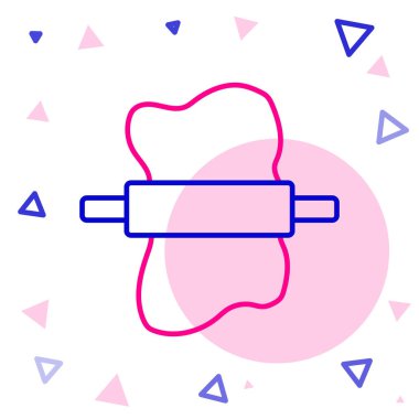 Hamur simgesi üzerindeki çizgi yuvarlanan pin beyaz arka planda izole edildi. Renkli taslak konsepti. Vektör