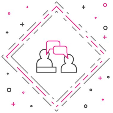 İkinci hatta oturan adam konuşan ikon beyaz arka planda izole edildi. Konuşma balonu sohbeti. İleti simgesi. İletişim ya da yorum sohbet sembolü. Renkli taslak konsepti. Vektör