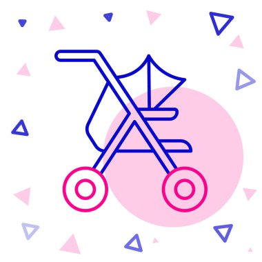 Line Baby bebek arabası simgesi beyaz arkaplanda izole edildi. Bebek arabası, at arabası, bebek arabası, bebek arabası, tekerlek. Renkli taslak konsepti. Vektör