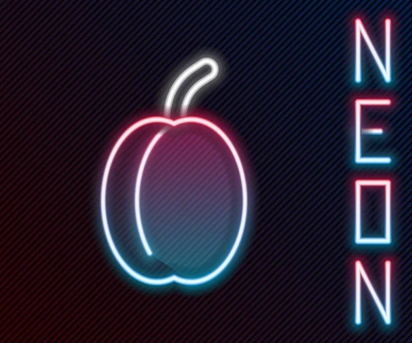 Glödande Neon Linje Plommon Frukt Ikon Isolerad Svart Bakgrund Färgstarkt — Stock vektor