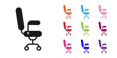 Siyah ofis koltuğu simgesi beyaz arkaplanda izole edildi. Simgeleri renklendirin. Vektör